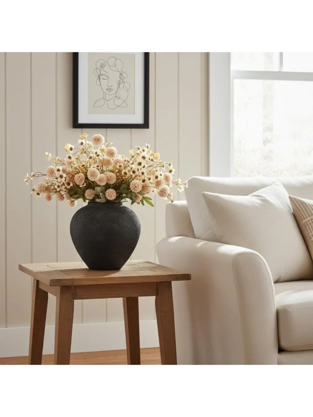 Large Rustic Black Round Vase for Home Decor, Stylish Pottery Accent Piece